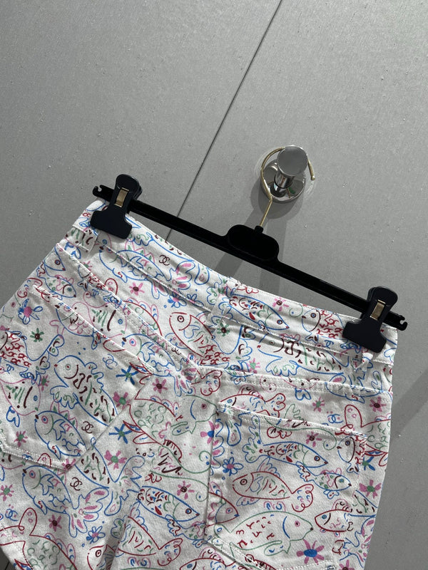 CC 25 Print Denim Short Multicolor Cotton