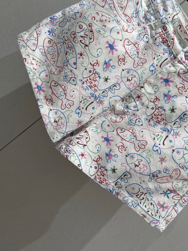 CC 25 Print Denim Short Multicolor Cotton