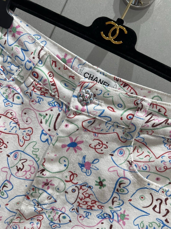 CC 25 Print Denim Short Multicolor Cotton