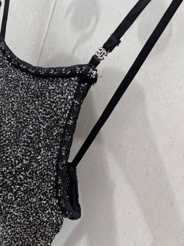 CC 25 Rhinestones Tank Top Black Polyamide