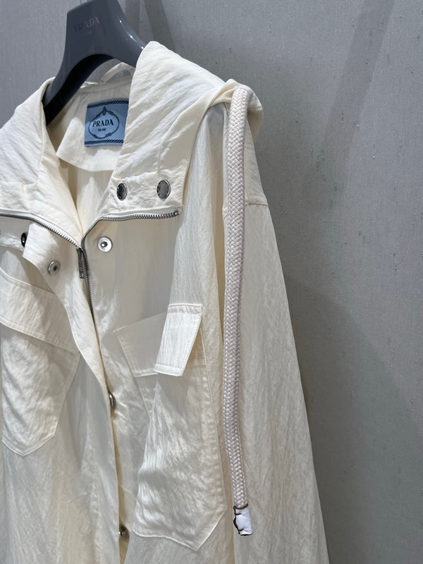Prada 25 Hooded Zipper Jacket Beige Cotton 215233