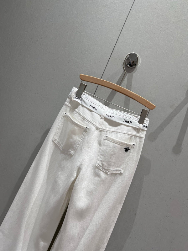 Pantaloni in denim con cintura CD 25 in cotone bianco 217806