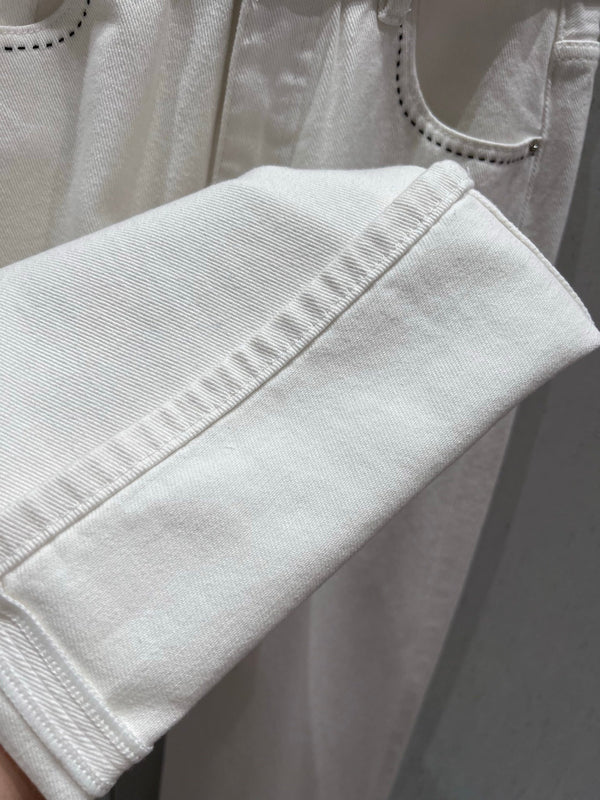 Pantaloni in denim con cintura CD 25 in cotone bianco 217806