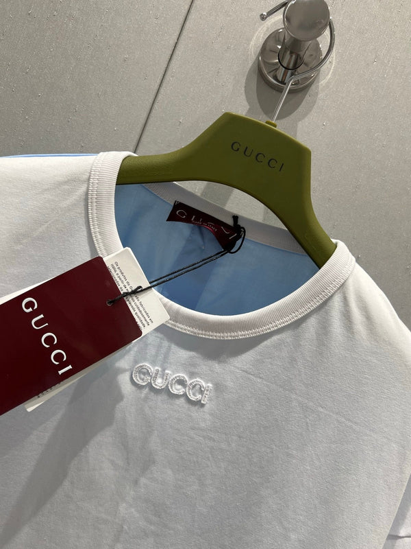 Gucci 25 Round Neck Short-sleeved T-shirt Blue White Cotton 217913