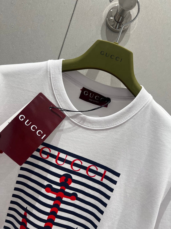 Gucci 25 Anchor Print Short-sleeved T-shirt White Red Cotton