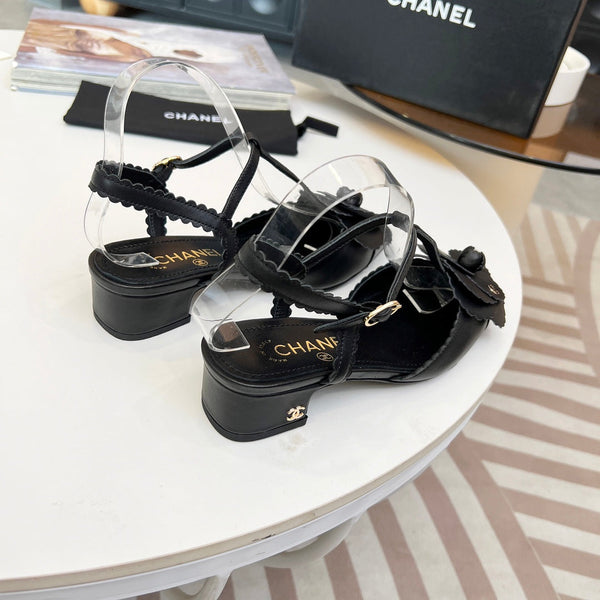 CC Pointed Toe Sandals Black Lambskin