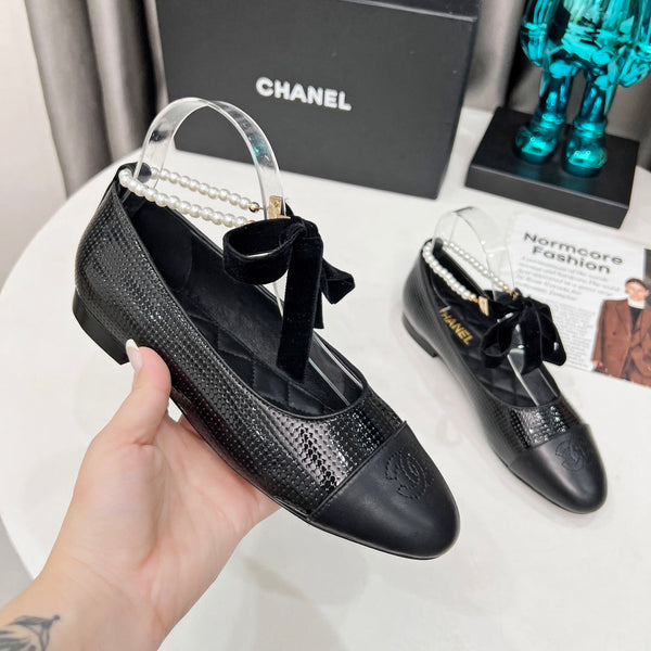 CC Mary Jane Nero con Perle in Pelle di Agnello e Vacchetta