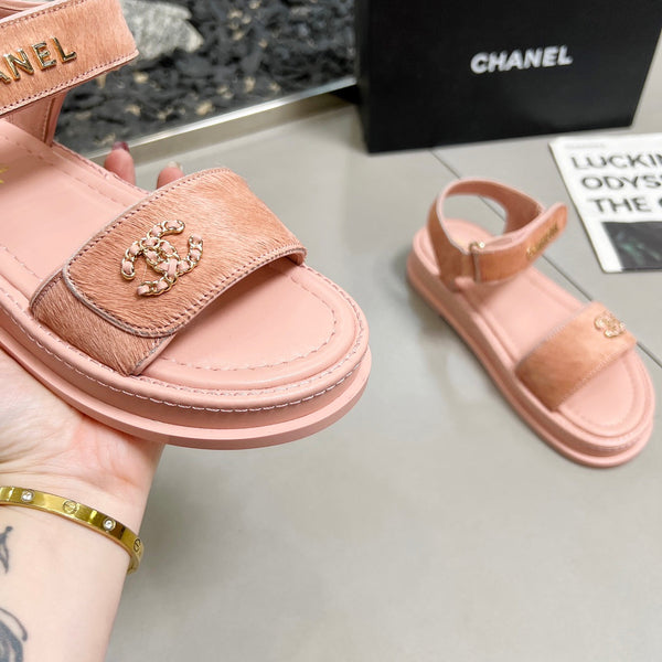 CC 25A Sandals Pink Horse Fur Leather 338602