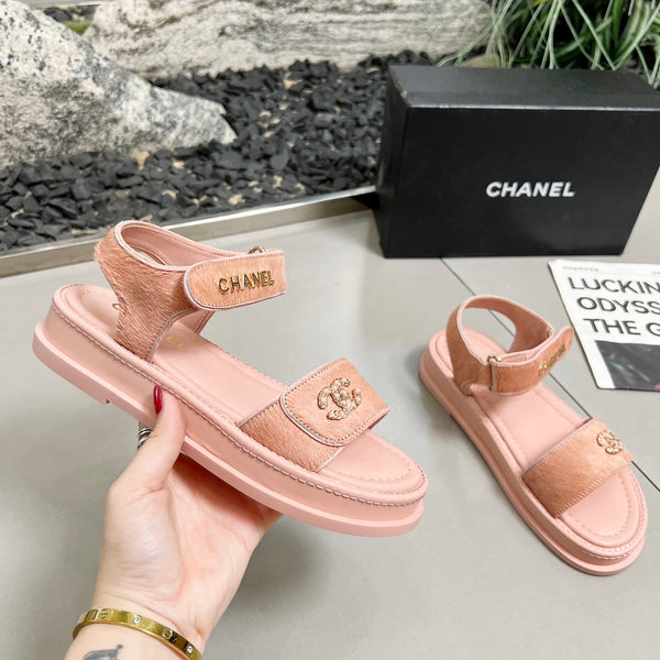 CC 25A Sandals Pink Horse Fur Leather 338602