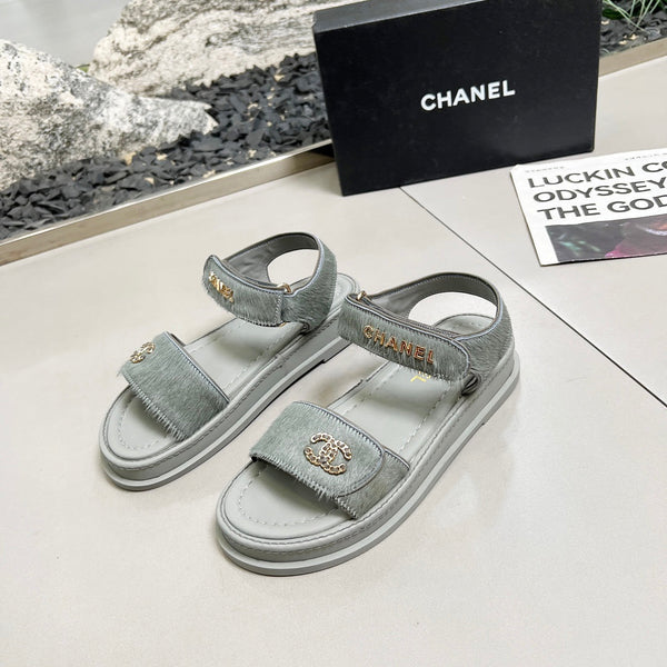 CC 25A Sandals Grey Horse Fur Leather 338603