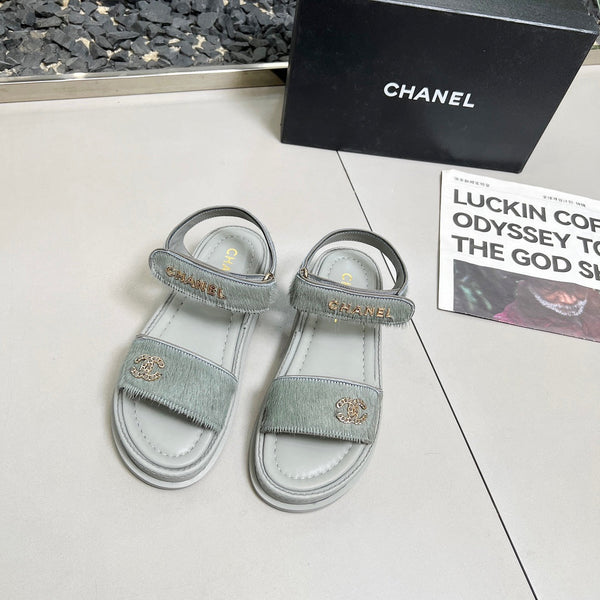 CC 25A Sandals Grey Horse Fur Leather 338603