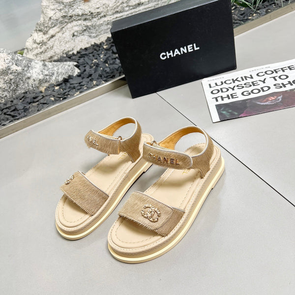 CC 25A Sandals Beige Horse Fur Leather 338605