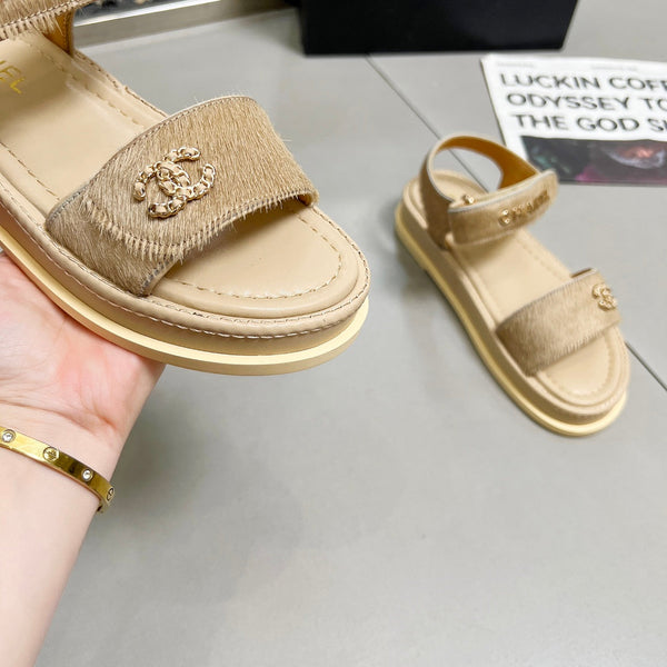 CC 25A Sandals Beige Horse Fur Leather 338605