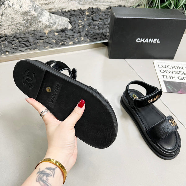 CC 25A Sandals Black Horse Fur Leather 338606