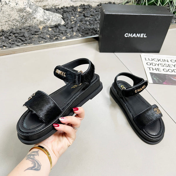 CC 25A Sandals Black Horse Fur Leather 338606