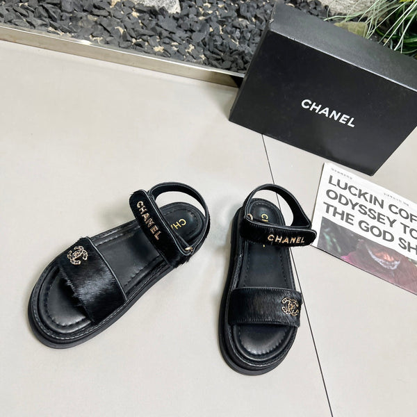 CC 25A Sandals Black Horse Fur Leather 338606