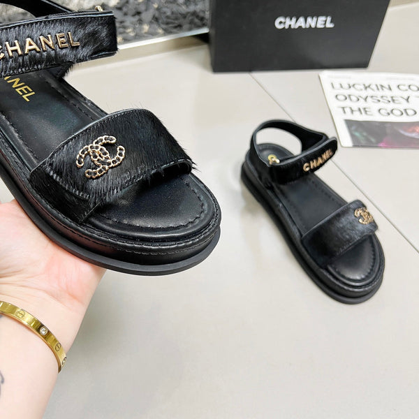 CC 25A Sandals Black Horse Fur Leather 338606