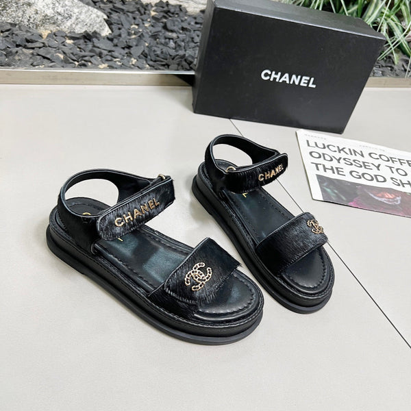 CC 25A Sandals Black Horse Fur Leather 338606