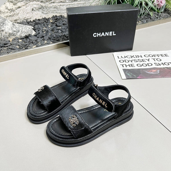 CC 25A Sandals Black Horse Fur Leather 338606