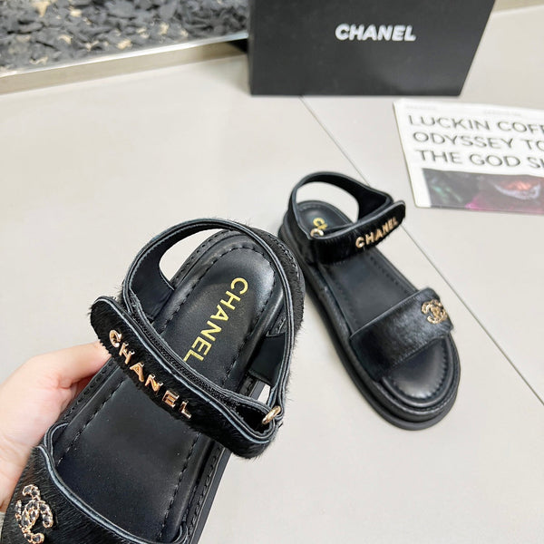 CC 25A Sandals Black Horse Fur Leather 338606