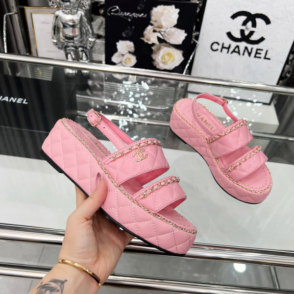 CC 25 Sandals Leather Chain 6cm Pink Lambskin 338653