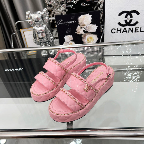 CC 25 Sandals Leather Chain 6cm Pink Lambskin 338653