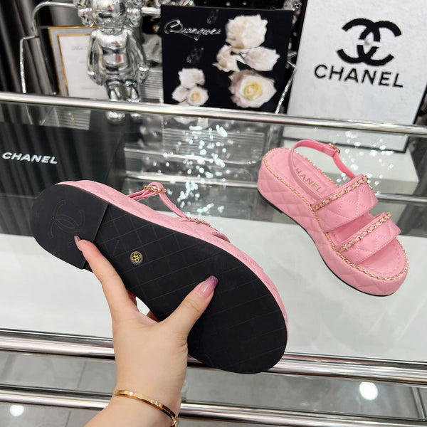 CC 25 Sandals Leather Chain 6cm Pink Lambskin 338653