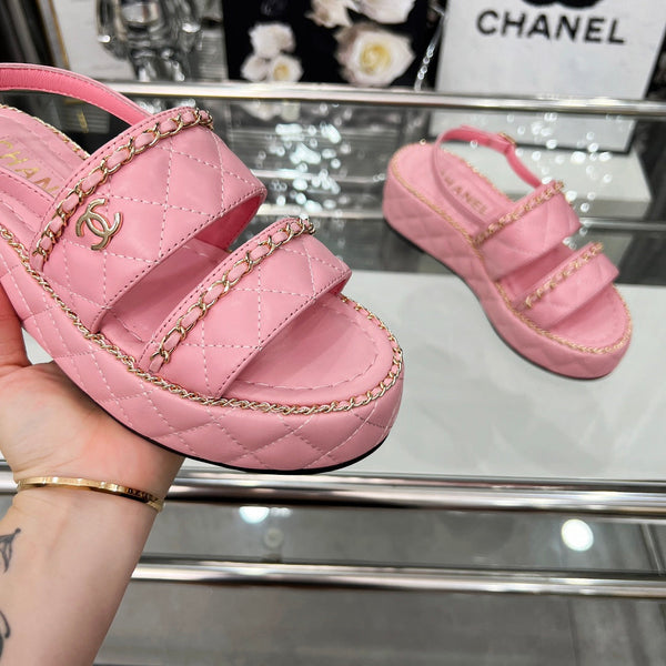 CC 25 Sandals Leather Chain 6cm Pink Lambskin 338653