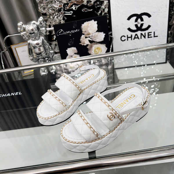 CC 25 Sandals Leather Chain 6cm White Lambskin 338655