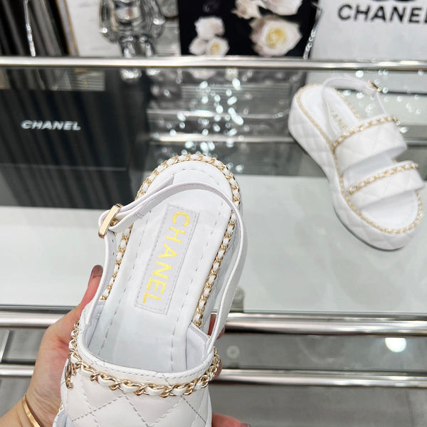 CC 25 Sandals Leather Chain 6cm White Lambskin 338655