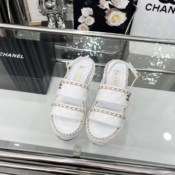 CC 25 Sandals Leather Chain 6cm White Lambskin 338655