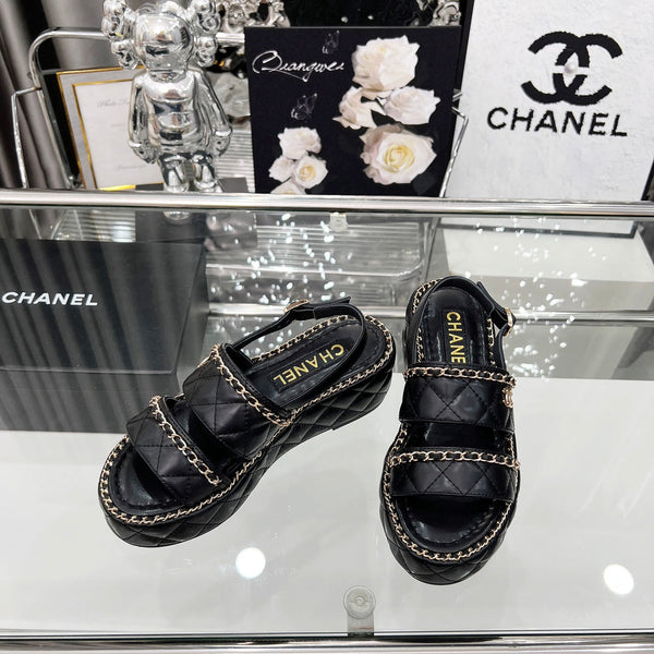 CC 25 Sandals Leather Chain 6cm Black Lambskin 338656