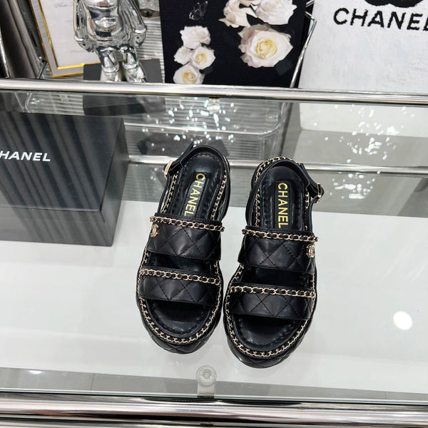 CC 25 Sandals Leather Chain 6cm Black Lambskin 338656