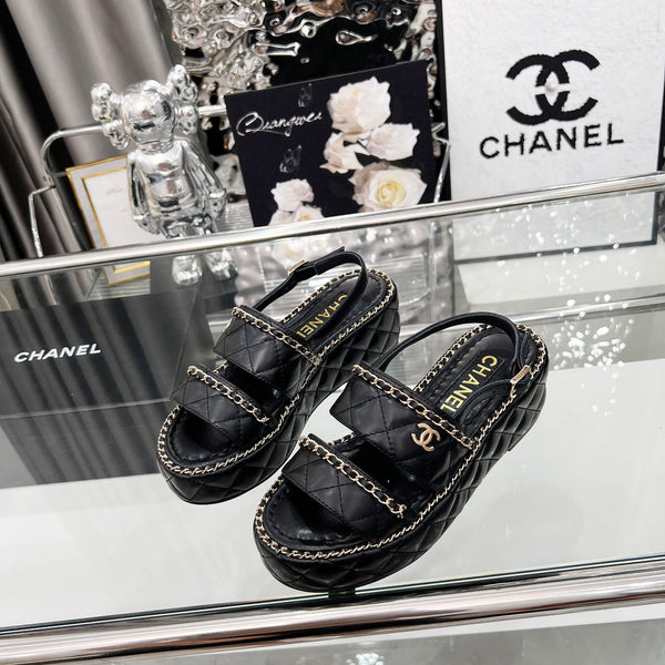 CC 25 Sandals Leather Chain 6cm Black Lambskin 338656