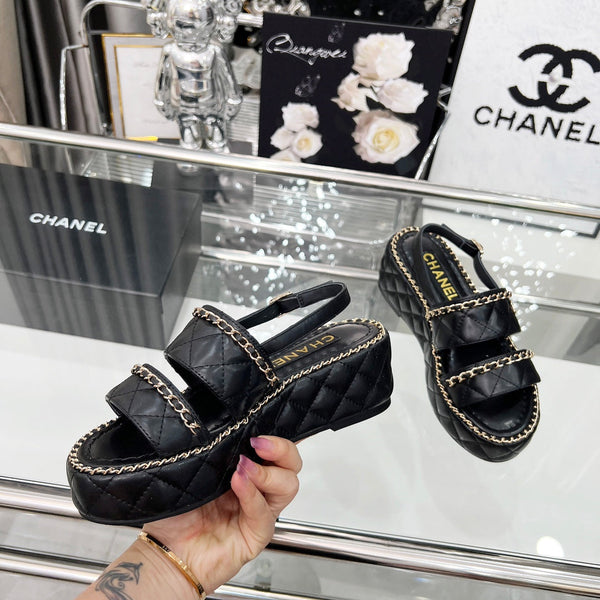 CC 25 Sandals Leather Chain 6cm Black Lambskin 338656