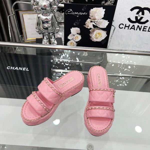 CC 25 Slide Leather Chain 6cm Pink Lambskin 338657