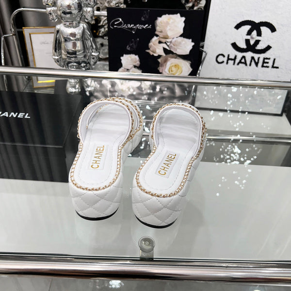 CC 25 Slide Leather Chain 6cm White Lambskin 338659