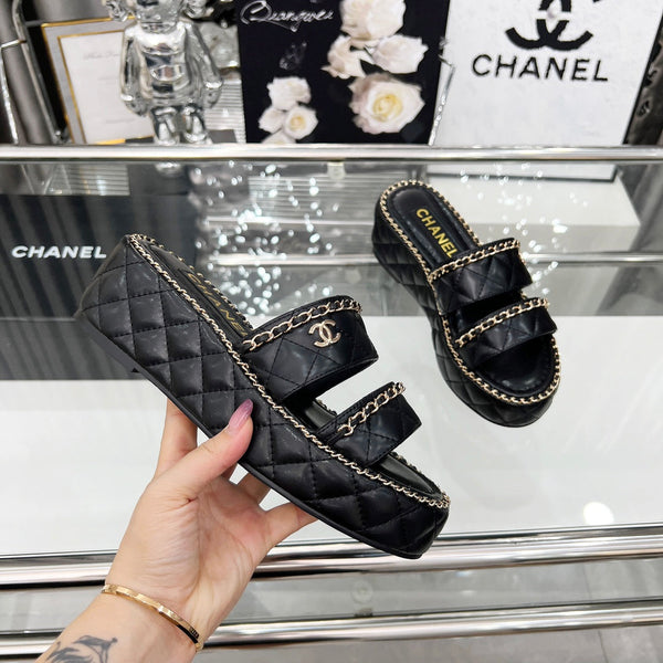 CC 25 Slide Leather Chain 6cm Black Lambskin 338660