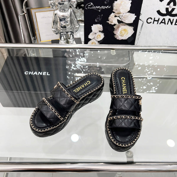 CC 25 Slide Leather Chain 6cm Black Lambskin 338660