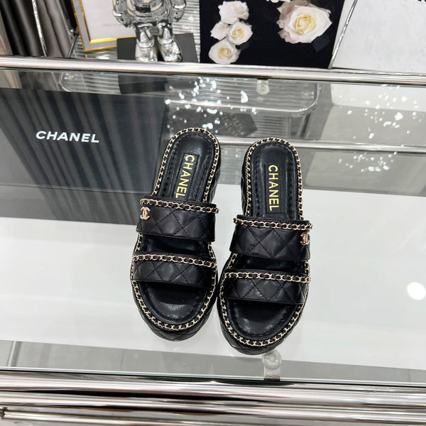 CC 25 Slide Leather Chain 6cm Black Lambskin 338660