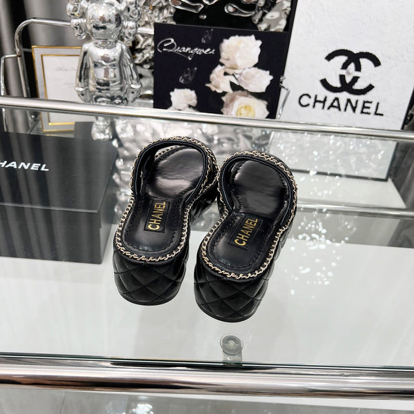 CC 25 Slide Leather Chain 6cm Black Lambskin 338660