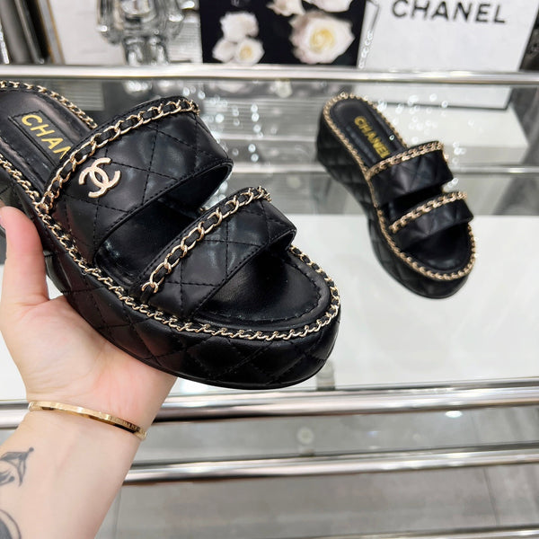 CC 25 Slide Leather Chain 6cm Black Lambskin 338660