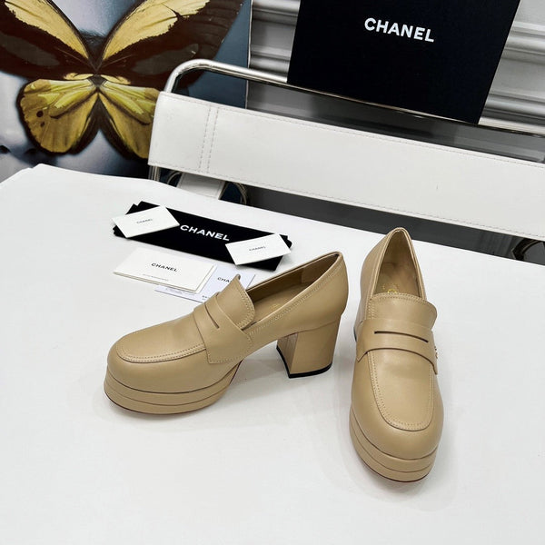 CC Platform Loafers 70mm Light Beige Sheepskin 459435