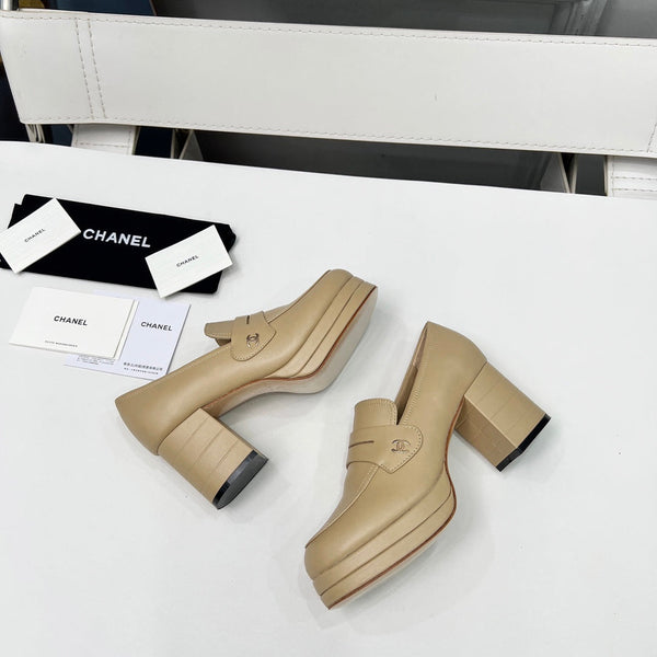 CC Platform Loafers 70mm Light Beige Sheepskin 459435