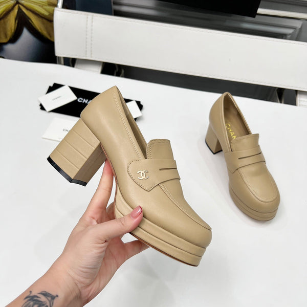 CC Platform Loafers 70mm Light Beige Sheepskin 459435