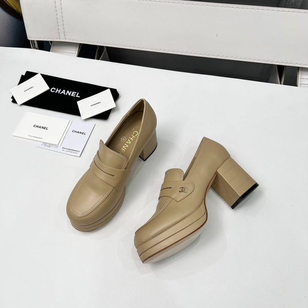 CC Platform Loafers 70mm Light Beige Sheepskin 459435