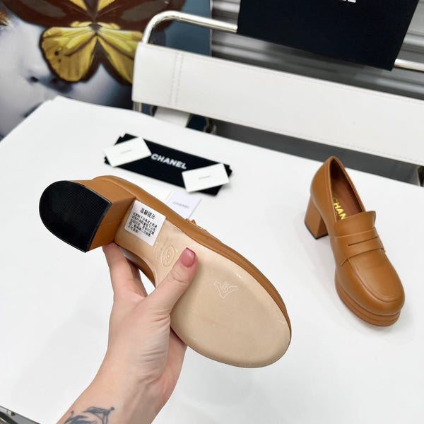 CC Platform Loafers 70mm Brown Sheepskin 459436