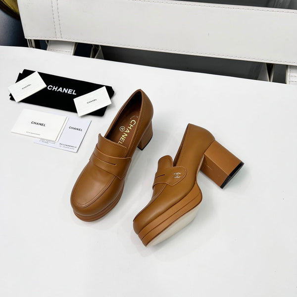 CC Platform Loafers 70mm Brown Sheepskin 459436