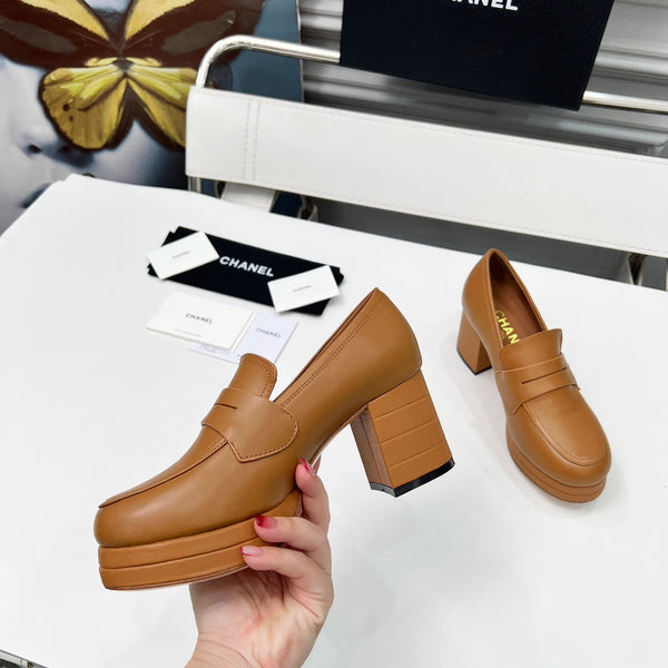 CC Platform Loafers 70mm Brown Sheepskin 459436