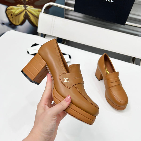 CC Platform Loafers 70mm Brown Sheepskin 459436